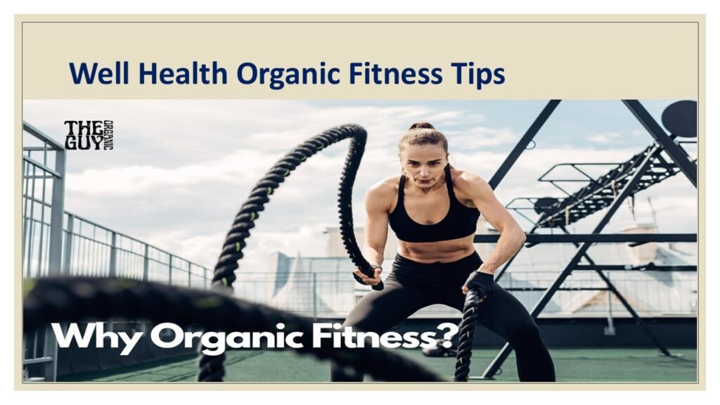 "Person practicing yoga outdoors with healthy organic food like fruits and vegetables nearby, symbolizing a holistic approach to fitness with well health organic tips."