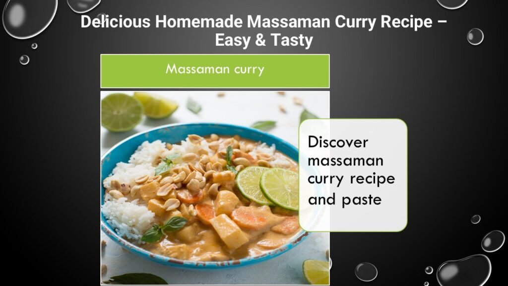 "Delicious bowl of Massaman curry with tender meat, potatoes, and peanuts in a creamy coconut milk sauce, garnished with fresh cilantro, served alongside jasmine rice. The dish is presented in a rustic bowl on a wooden table, capturing the warm and comforting colors of the curry."