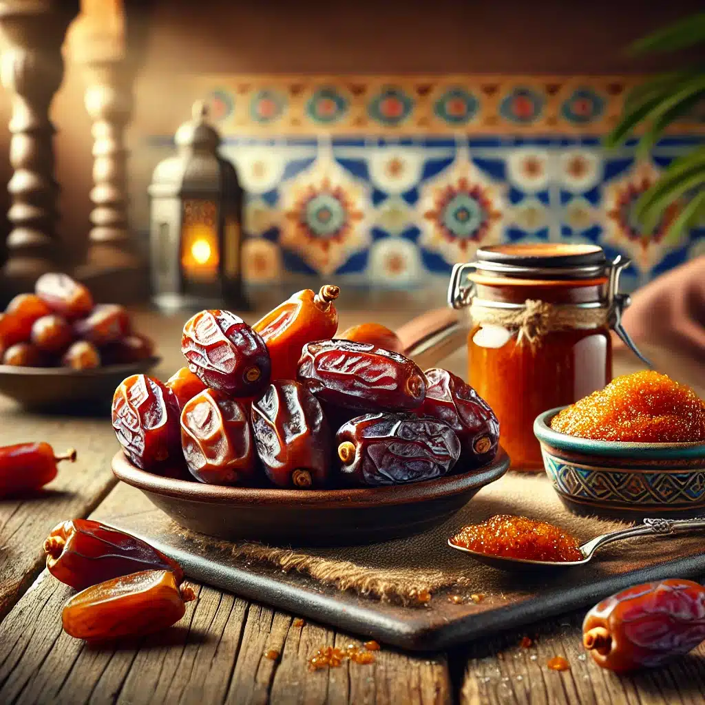 Here's the image showcasing different types of dates with a cultural touch inspired by Spanish cuisine