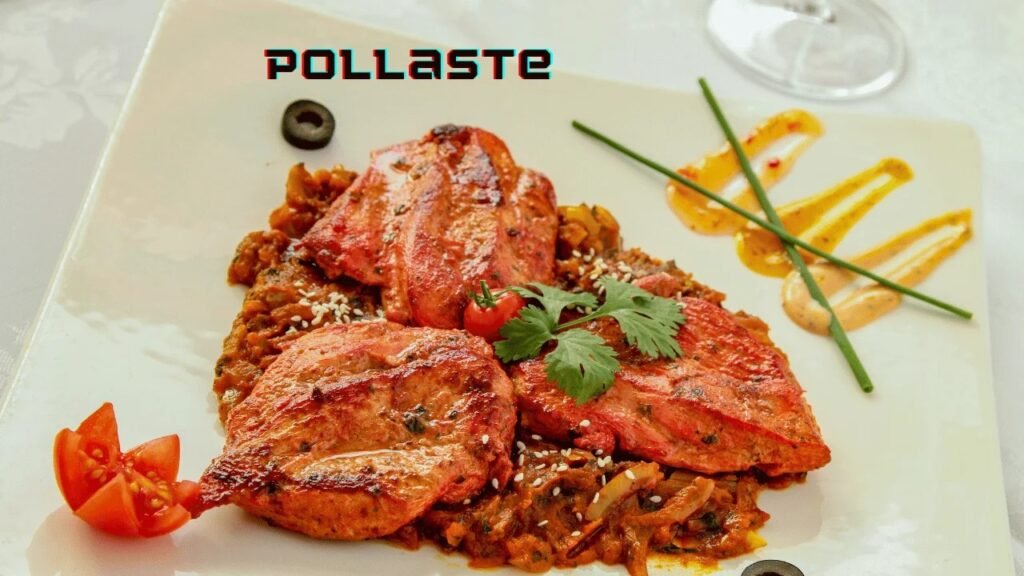 "Delicious pollaste dish served with colorful roasted vegetables, showcasing a modern twist on a traditional recipe."