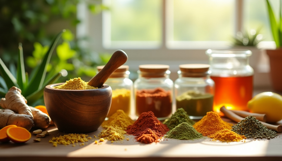 "Image of various Ayurvedic herbal remedies in natural packaging, including powders, tablets, and oils, with ingredients like Triphala, Isabgol, and Haritaki, used for treating constipation."