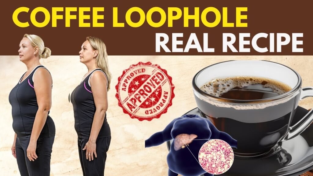 "A cup of black coffee on a wooden table surrounded by fresh fruits, nuts, and a healthy salad, representing the coffee loophole diet and its balanced approach to health and fitness."