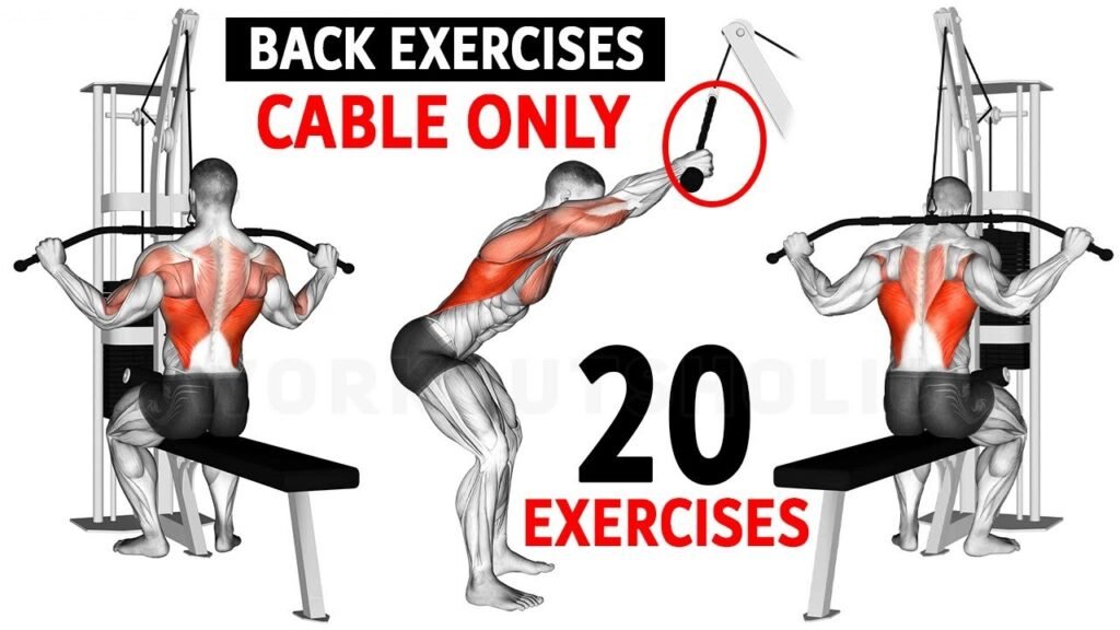 "Person performing cable back exercises at the gym, focusing on strengthening back muscles with a cable machine."